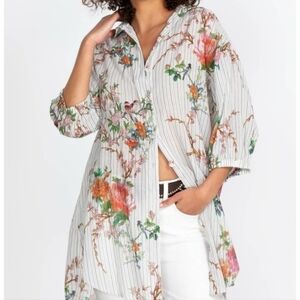 Johnny Was Colmar Oversized Cotton Tunic Top Button Down Size Small